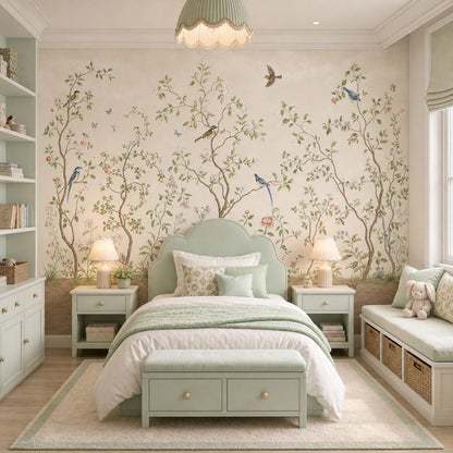 Botanical Wallpaper Floral Branches Removable Birds Wall Decor