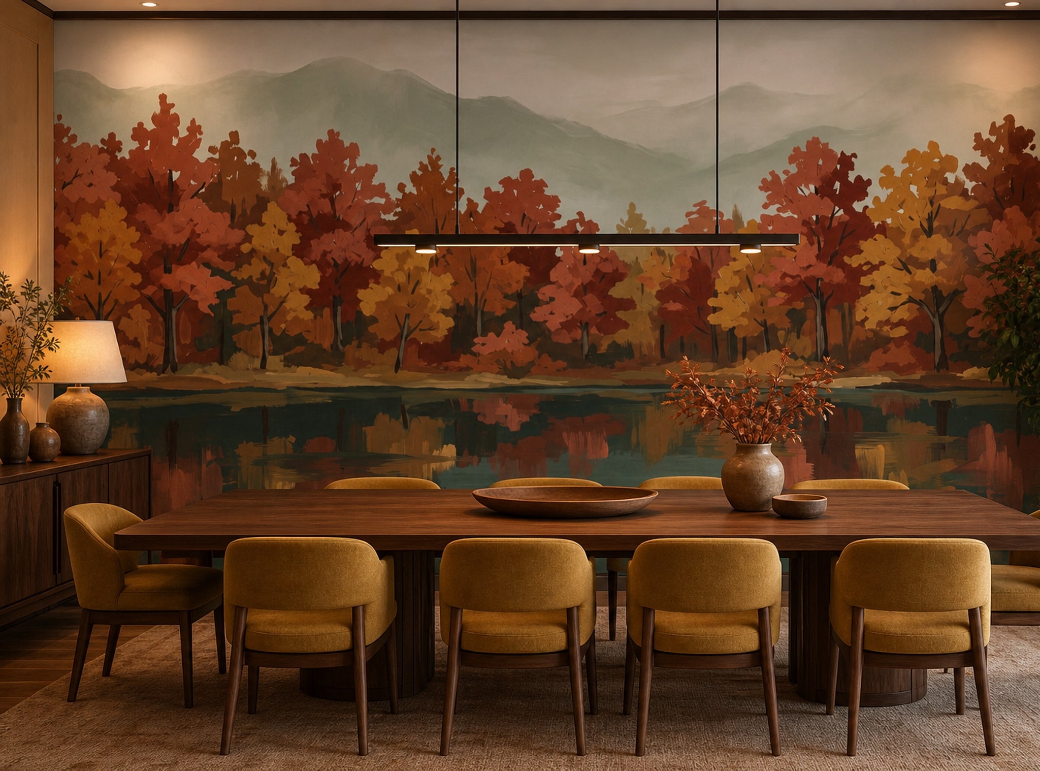 Autumn Landscape Wallpaper Fall Trees Lake Reflection Removable Wall Decor