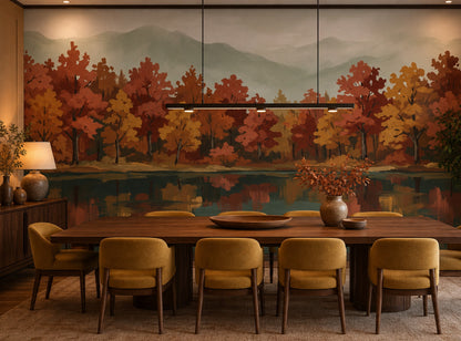 Autumn Landscape Wallpaper Fall Trees Lake Reflection Removable Wall Decor