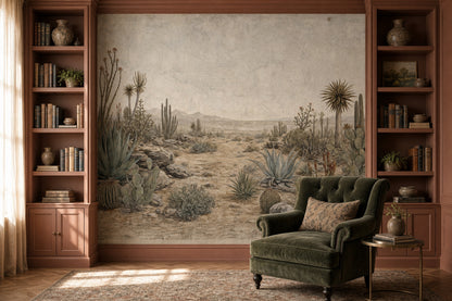 Paper Texture Wallpaper Desert Landscape Removable Cactus Wall Decor