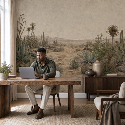 Paper Texture Wallpaper Desert Landscape Removable Cactus Wall Decor