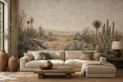 Paper Texture Wallpaper Desert Landscape Removable Cactus Wall Decor