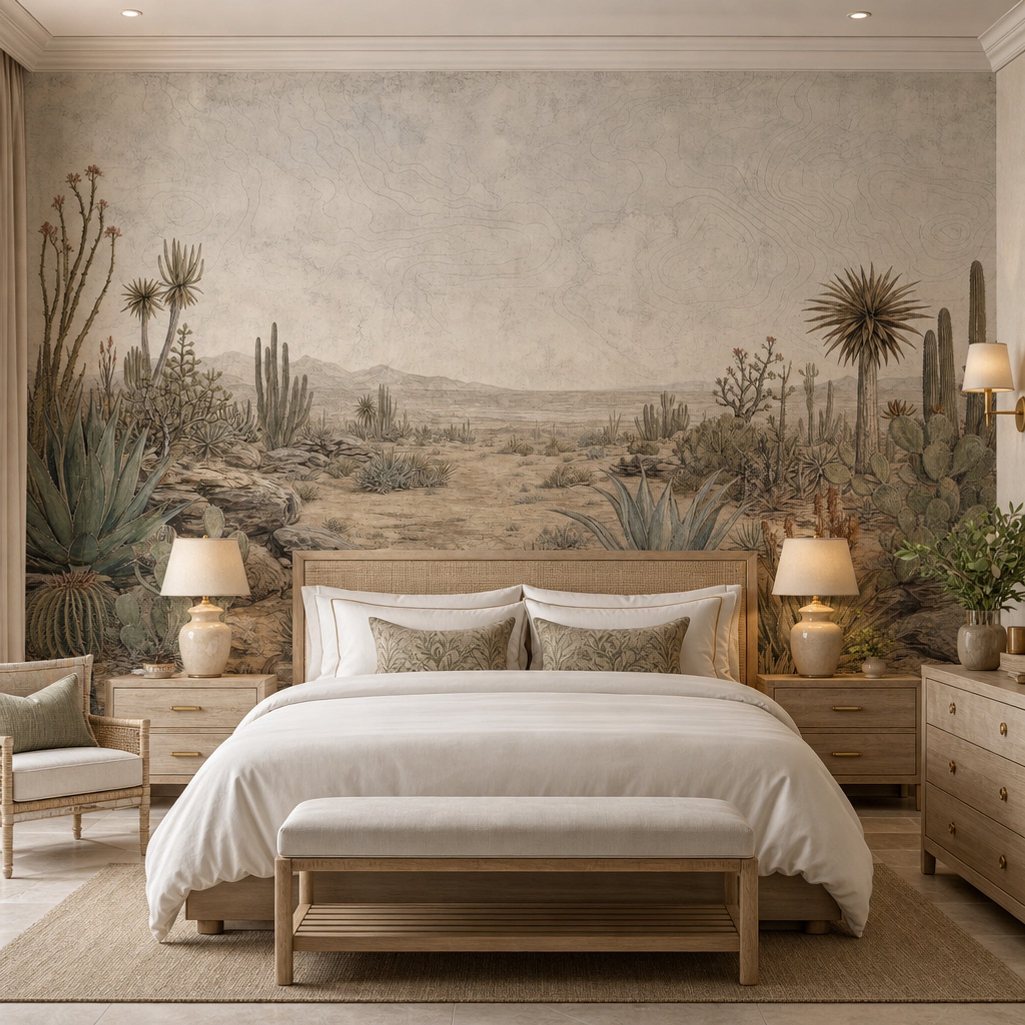 Paper Texture Wallpaper Desert Landscape Removable Cactus Wall Decor