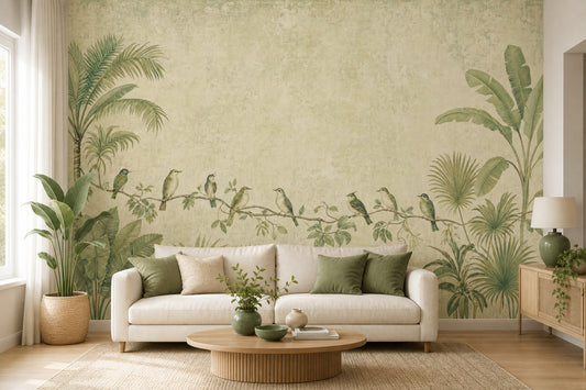 Muted Green Wallpaper Tropical Removable Vintage Wall Decor