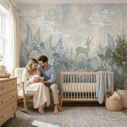 Woodland Landscape Wallpaper Deer Botanical Foliage Removable Wall Decor