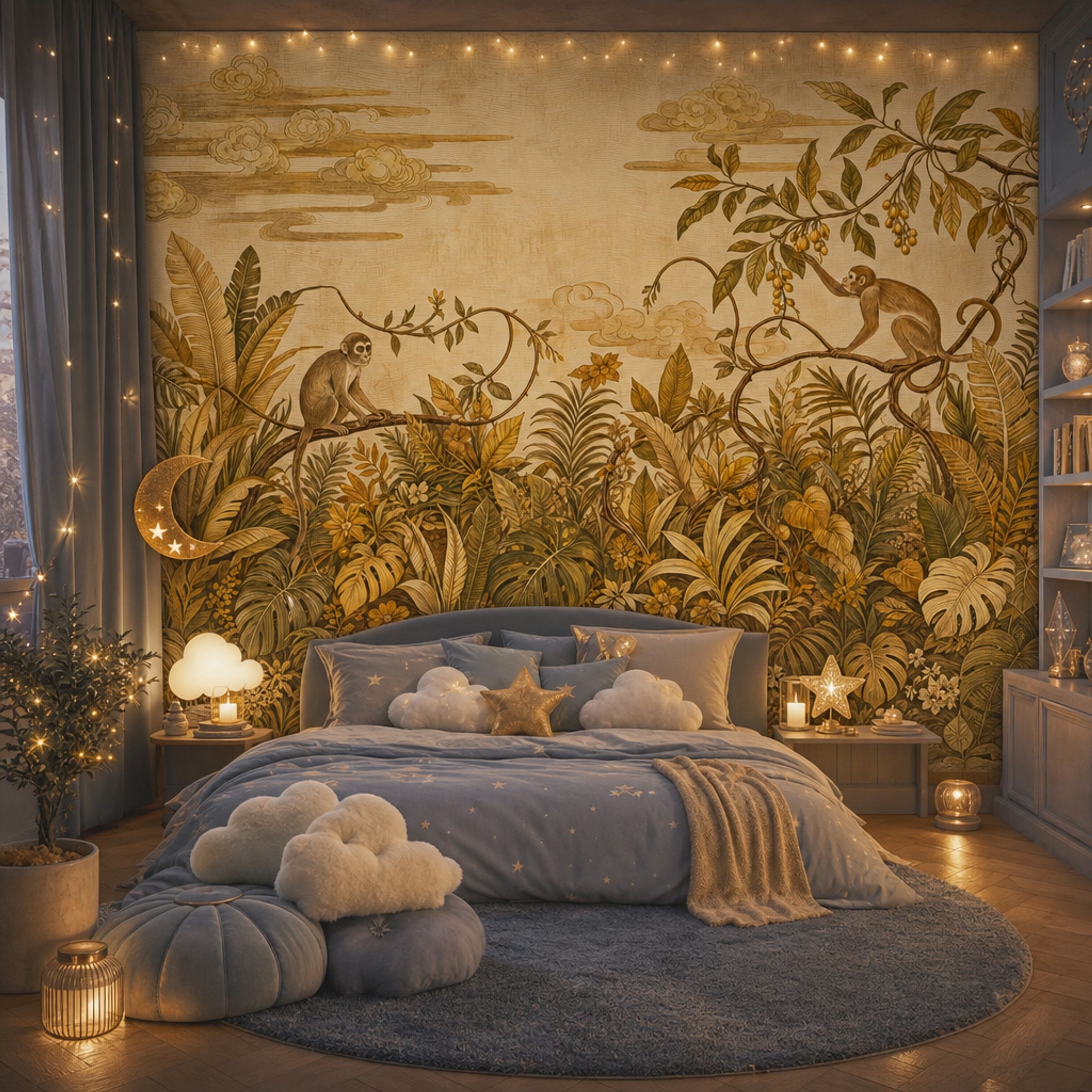 Tropical Jungle Wallpaper Monkeys Botanical Foliage Wall Mural