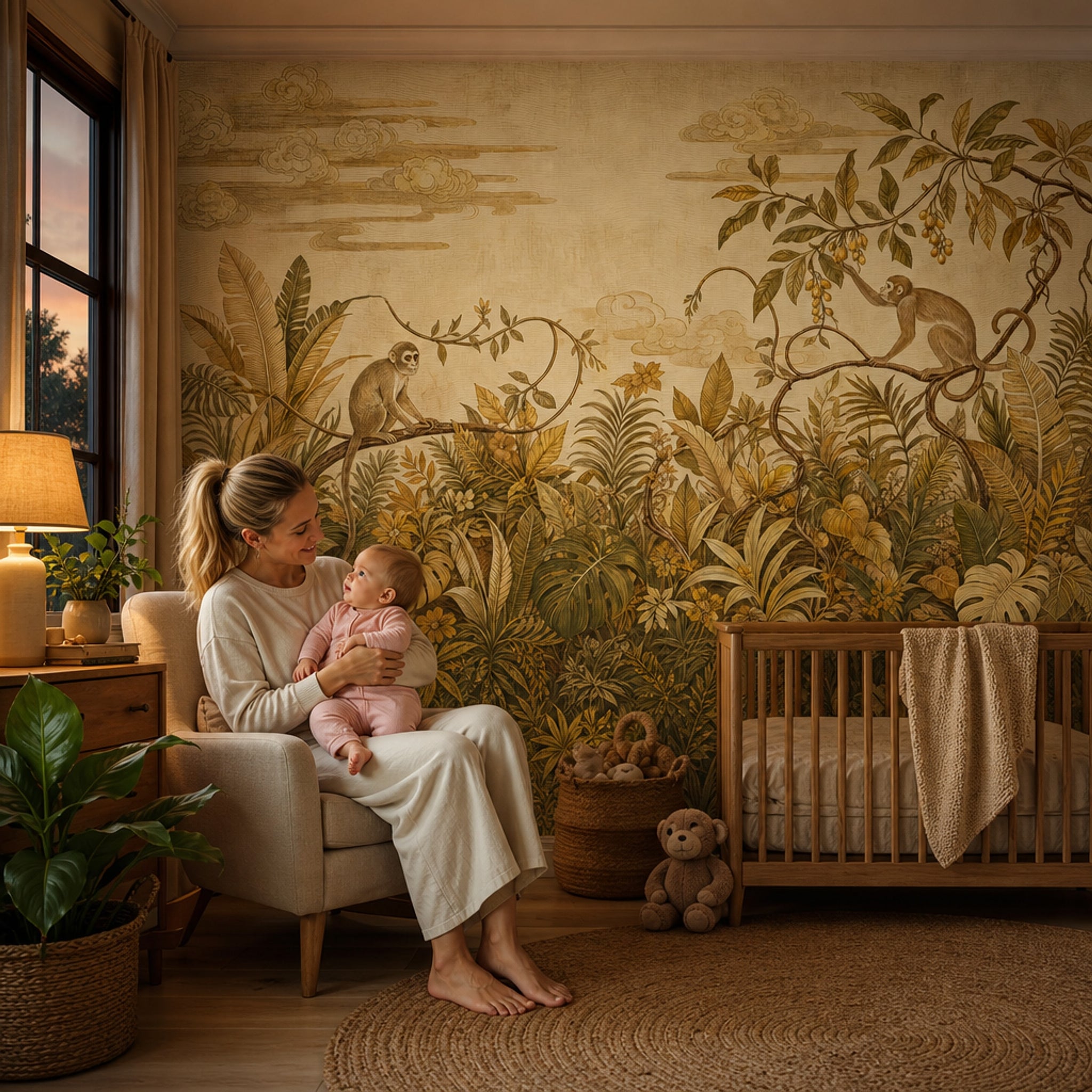 Tropical Jungle Wallpaper Monkeys Botanical Foliage Wall Mural