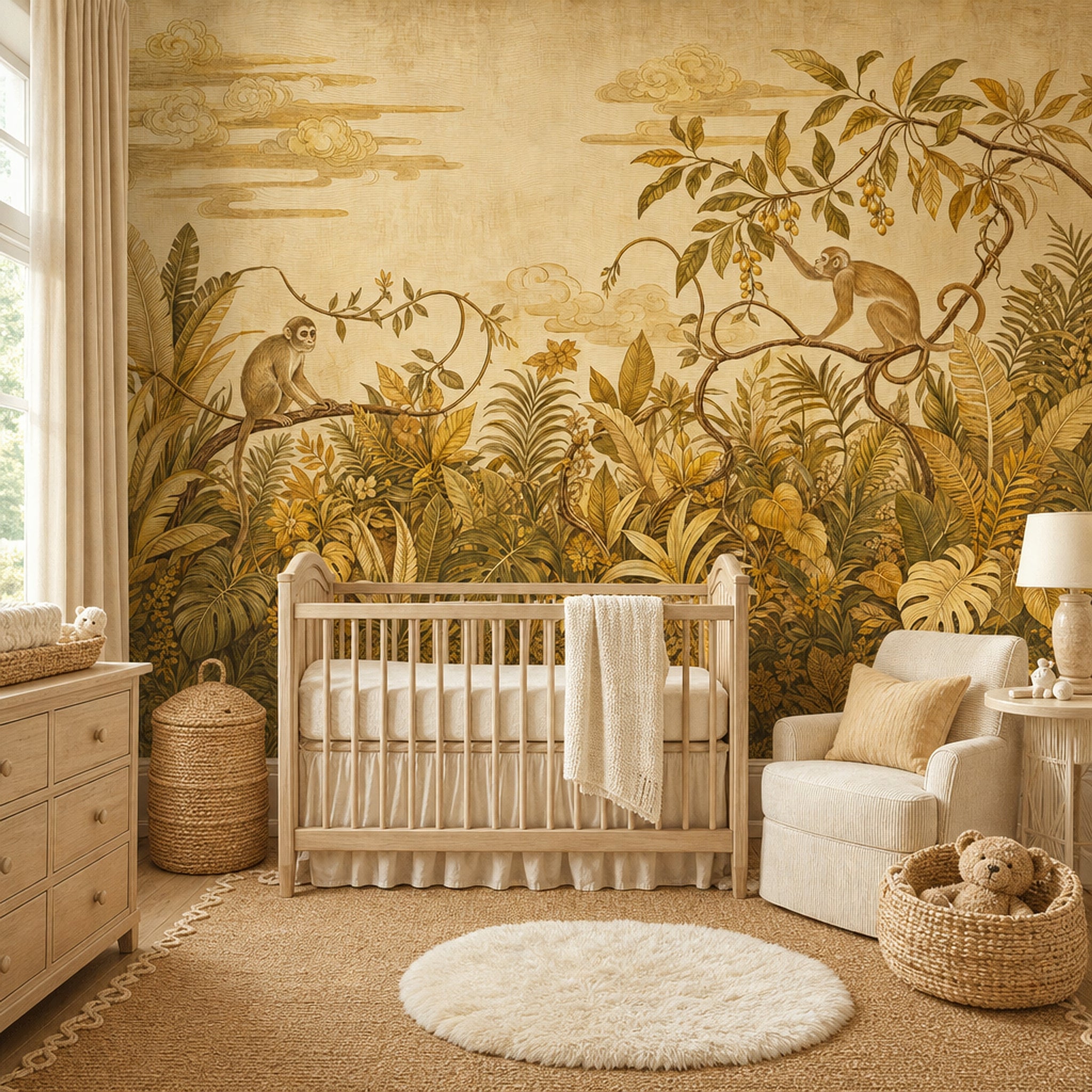 Tropical Jungle Wallpaper Monkeys Botanical Foliage Wall Mural