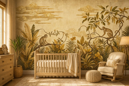 Tropical Jungle Wallpaper Monkeys Botanical Foliage Wall Mural
