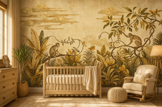 Tropical Jungle Wallpaper Monkeys Botanical Foliage Wall Mural
