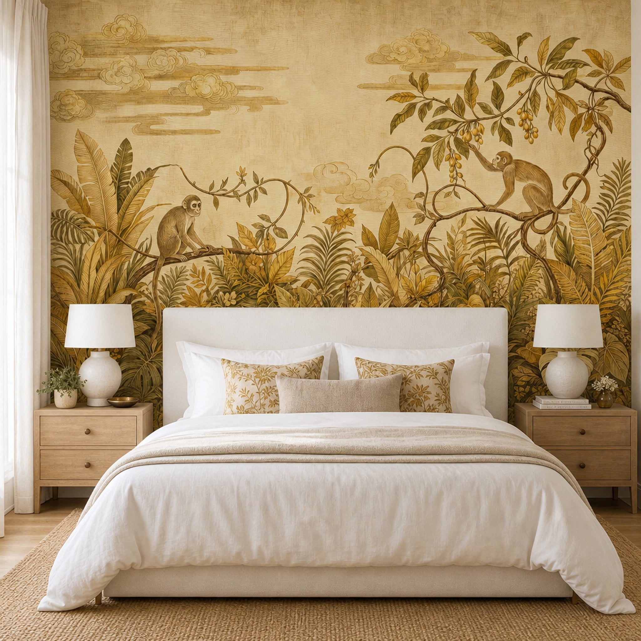 Tropical Jungle Wallpaper Monkeys Botanical Foliage Wall Mural