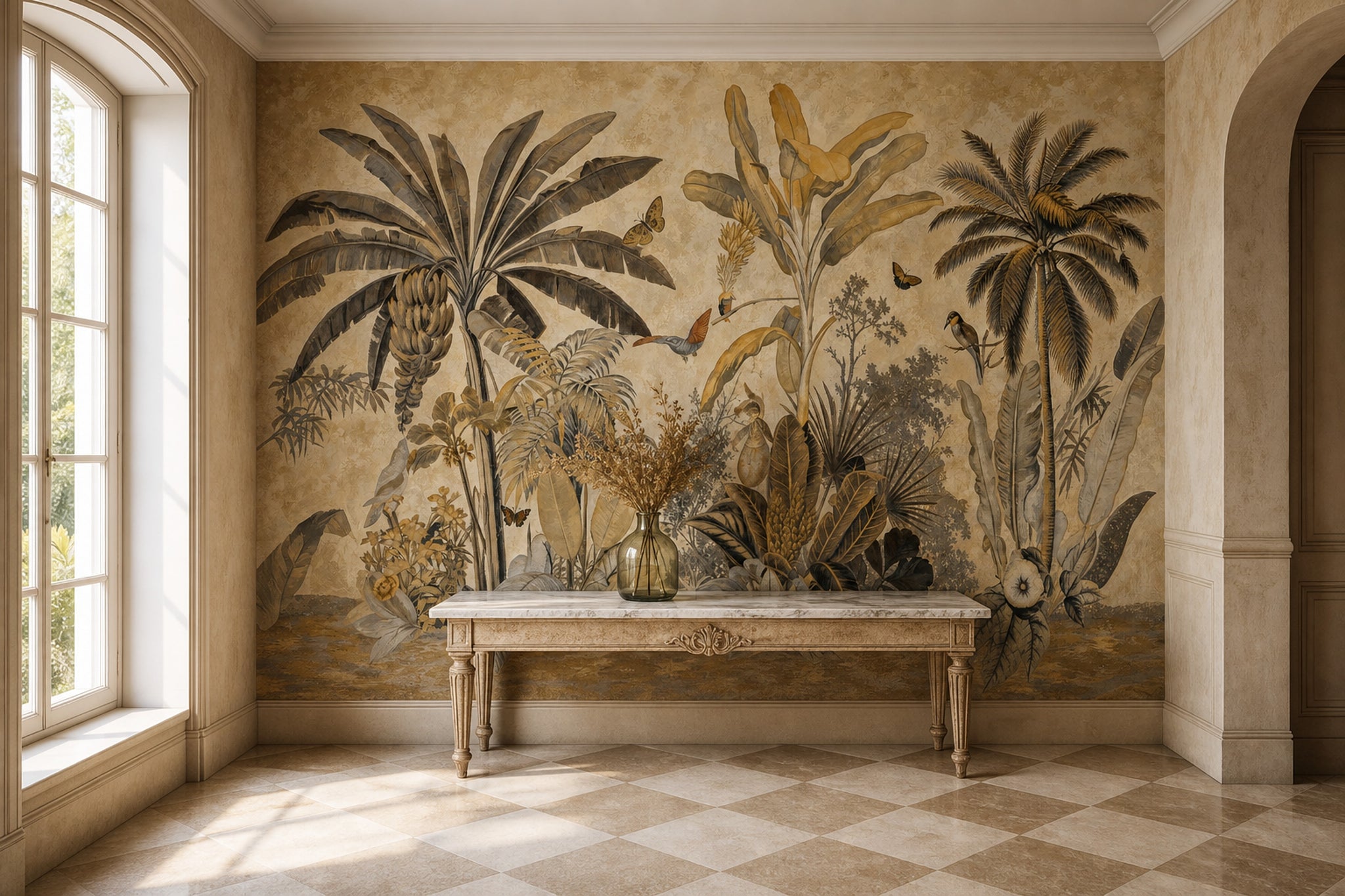 Tropical Landscape Wallpaper Banana Leaves Palm Tree Wall Mural