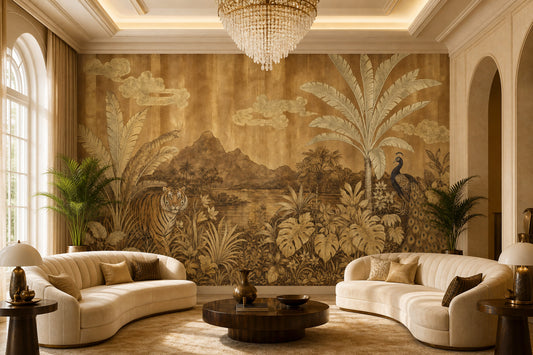 Tropical Landscape Wallpaper Sepia Brown Vintage Mural Removable Wall Decor