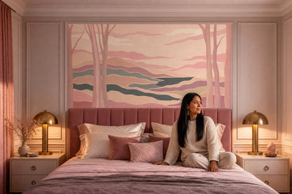 Pastel Landscape Wallpaper Abstract Hills Winding River Wall Mural