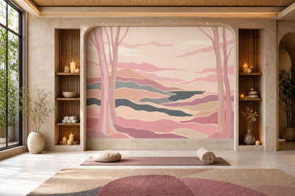 Pastel Landscape Wallpaper Abstract Hills Winding River Wall Mural