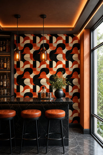 Mid-Century Modern Wallpaper Retro Geometric Removable Wall Decor