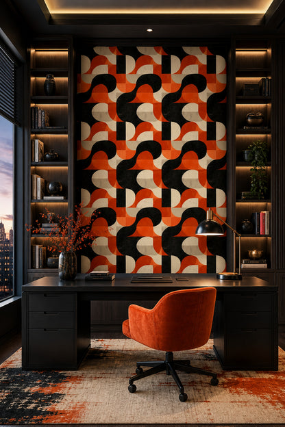 Mid-Century Modern Wallpaper Retro Geometric Removable Wall Decor