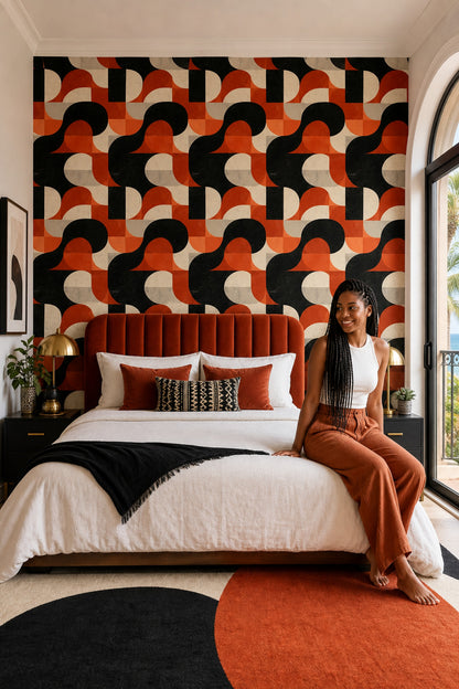 Mid-Century Modern Wallpaper Retro Geometric Removable Wall Decor