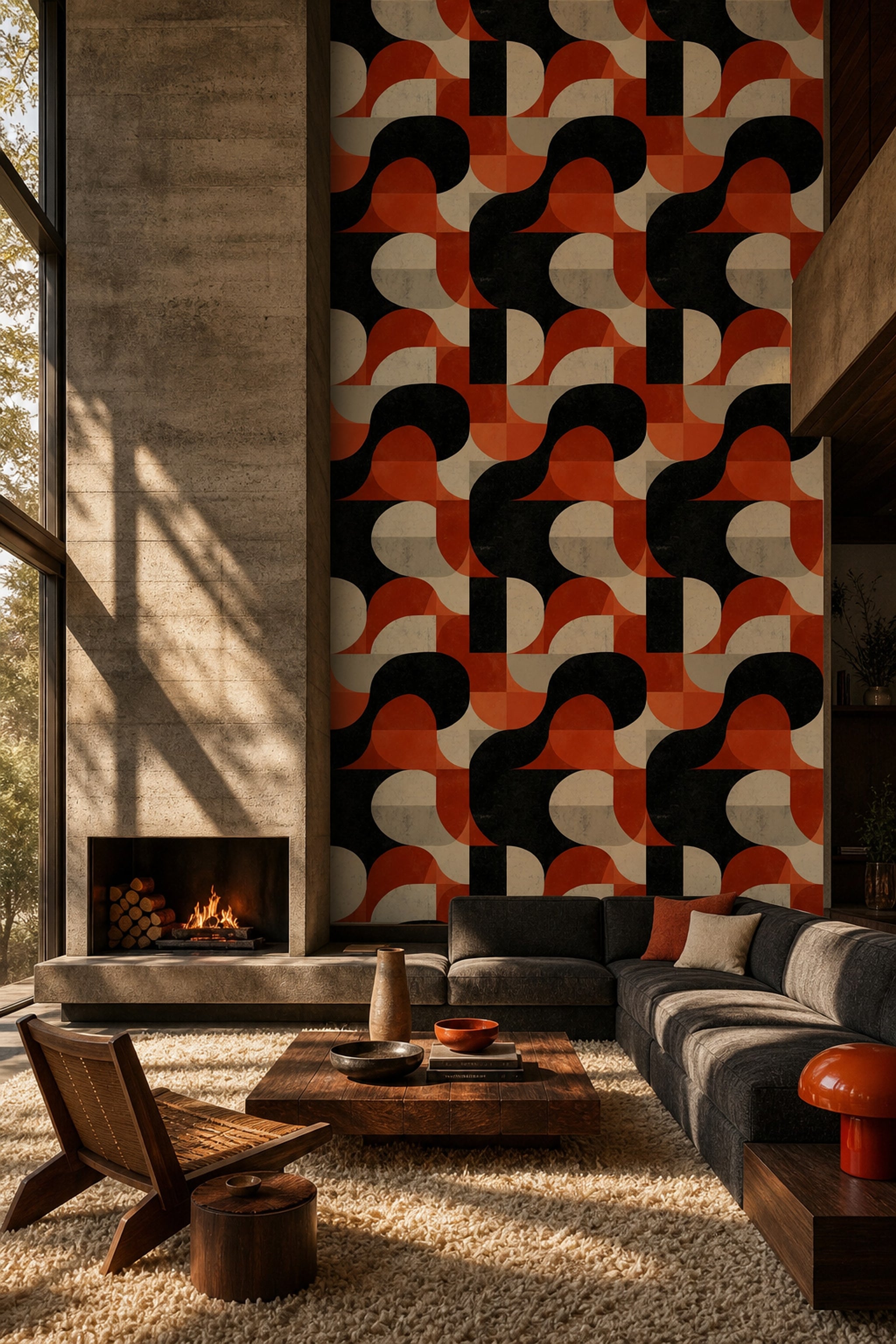 Mid-Century Modern Wallpaper Retro Geometric Removable Wall Decor