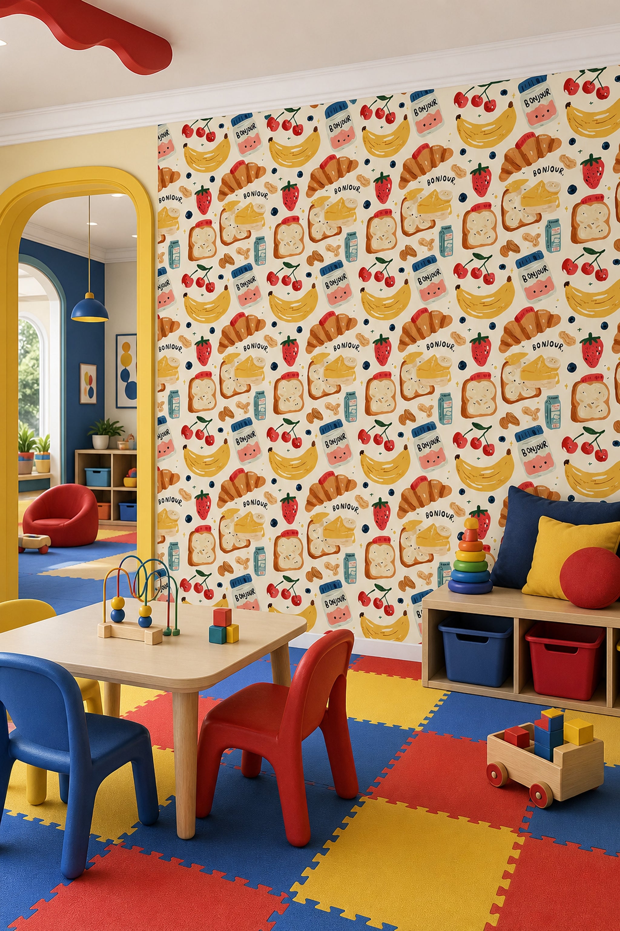 White Background Wallpaper Breakfast Pattern Kitchen Decorative Mural