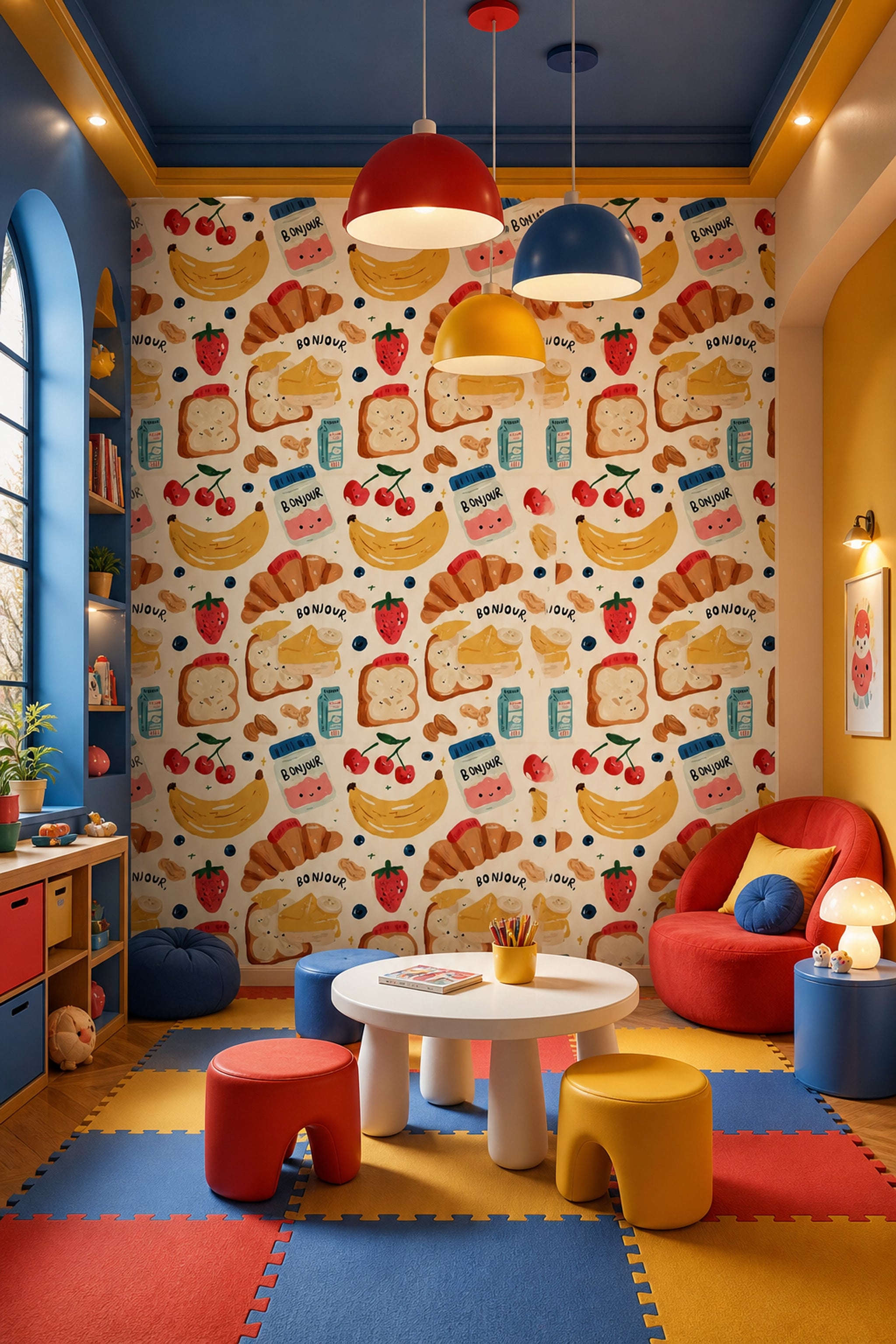 White Background Wallpaper Breakfast Pattern Kitchen Decorative Mural