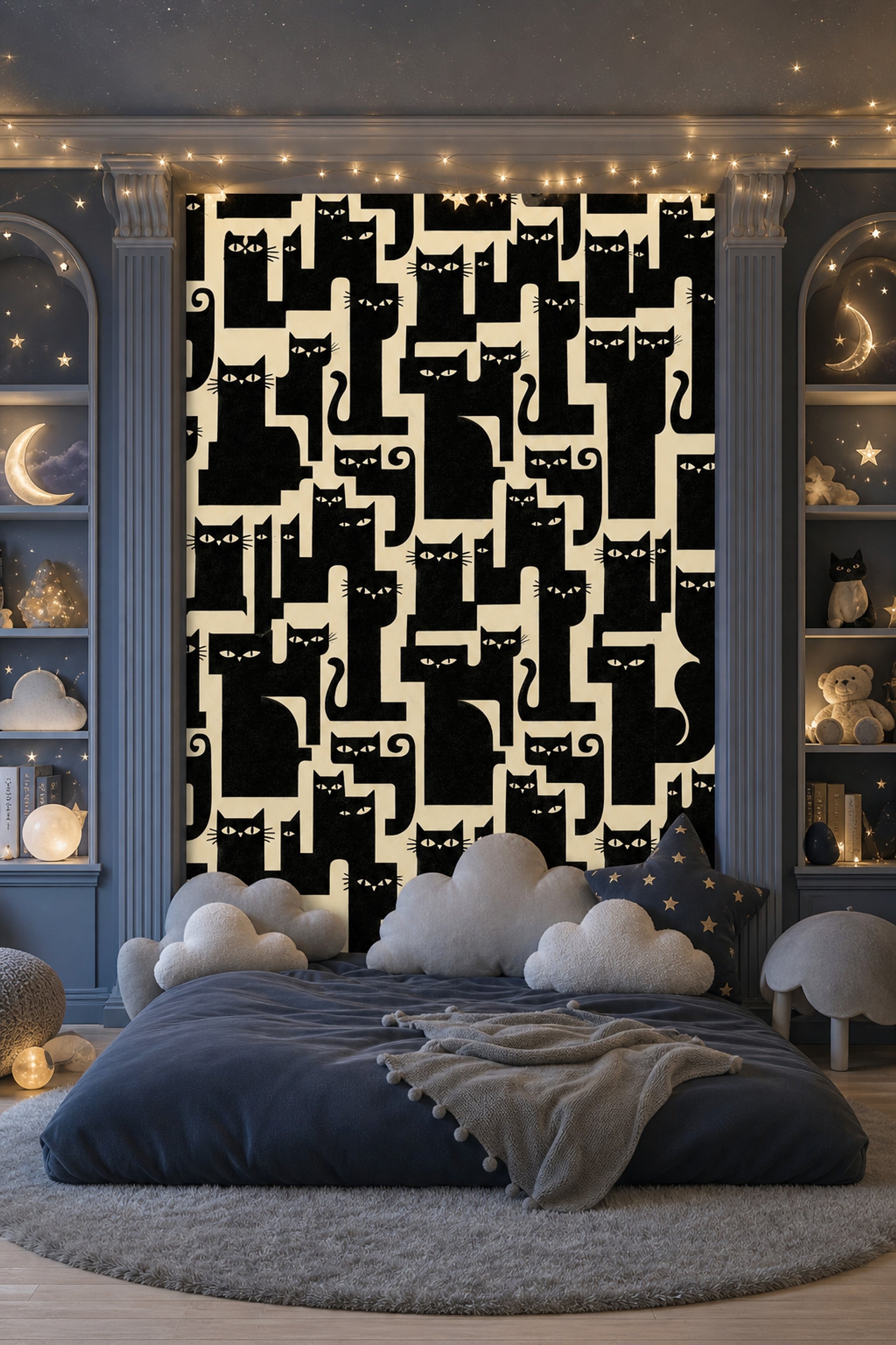 Black Cat Wallpaper Cat Faces Removable Graphic Illustration Wall Double Roll