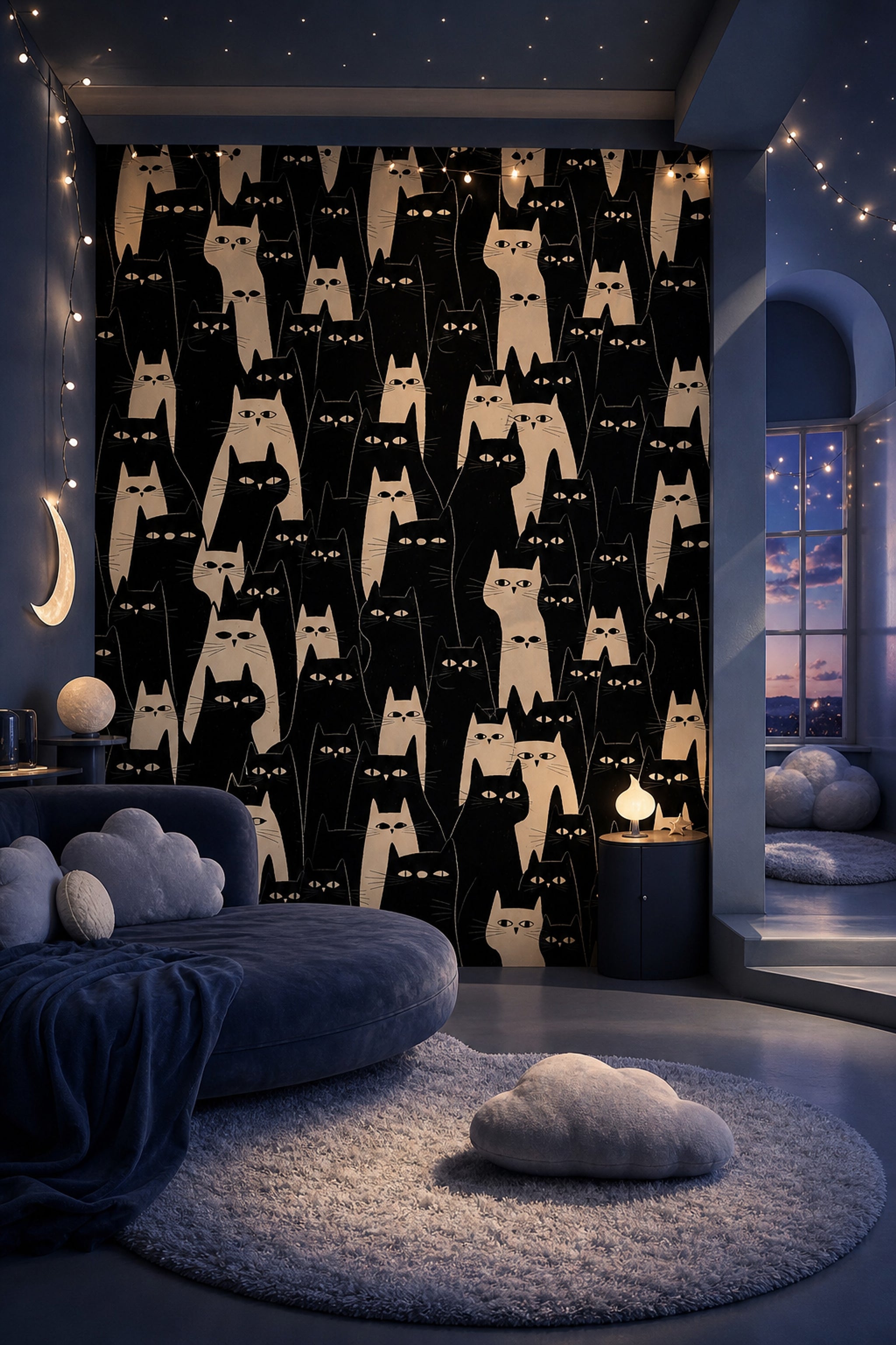 Cat Pattern Wallpaper Whimsical Graphic Illustration Removable Wall Decor