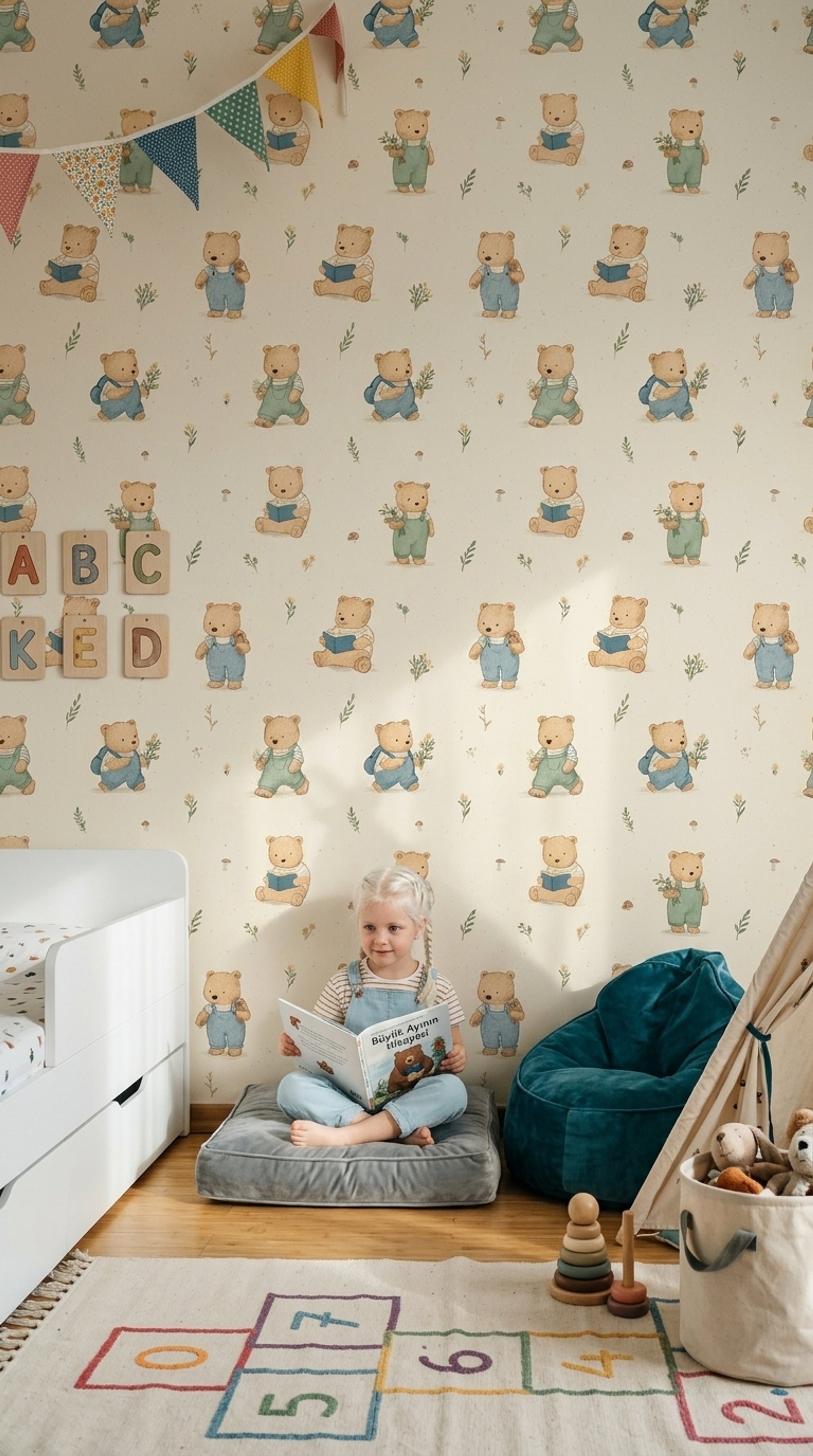 Nursery Wallpaper Teddy Bears Cream Background Decorative Mural