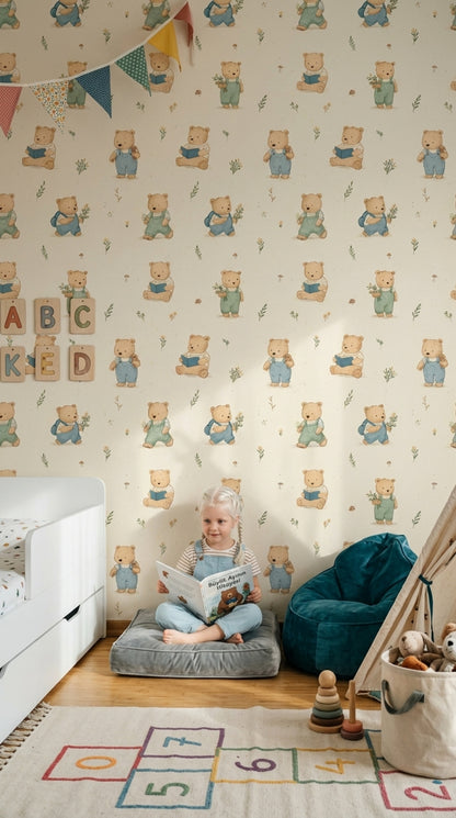 Nursery Wallpaper Teddy Bears Cream Background Decorative Mural