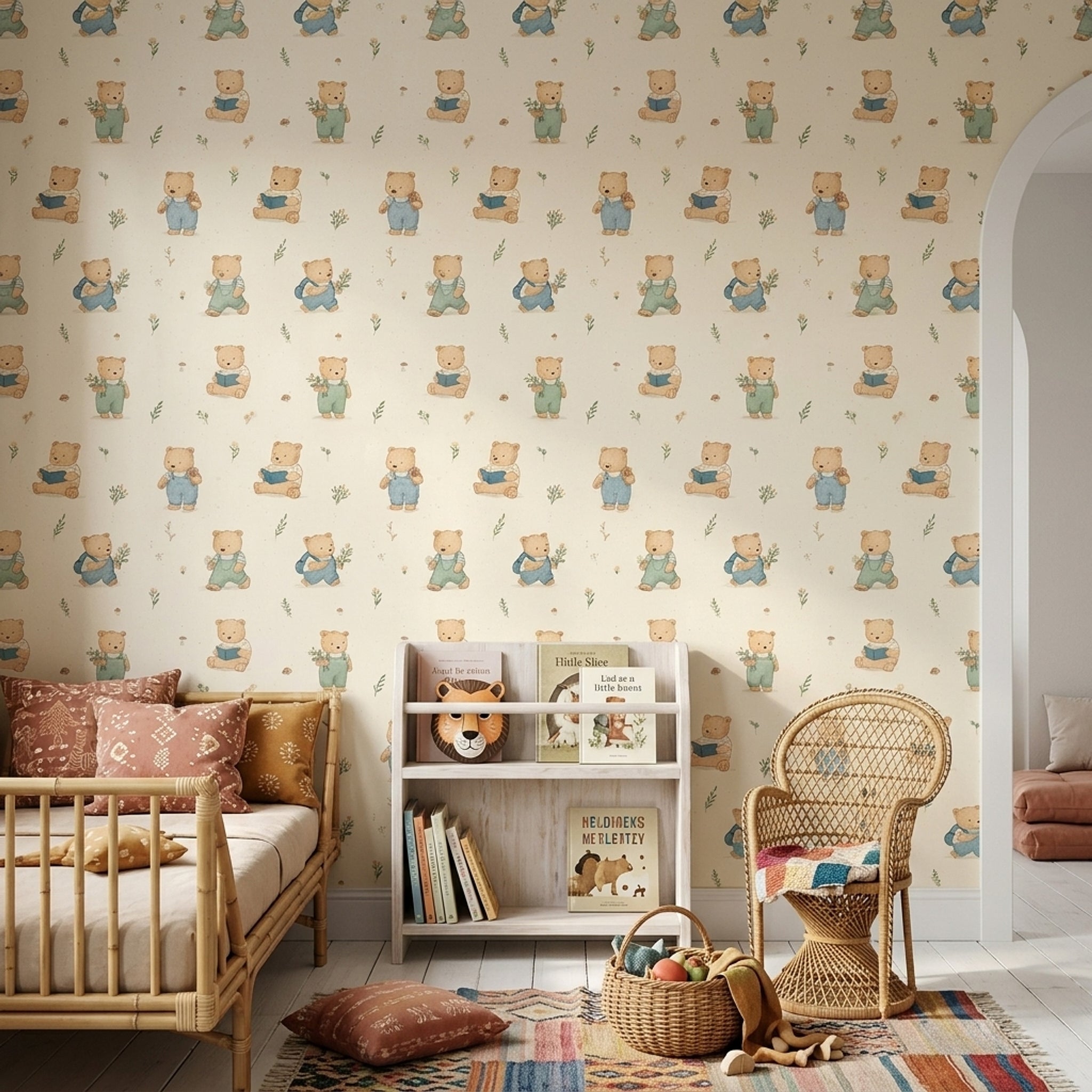 Nursery Wallpaper Teddy Bears Cream Background Decorative Mural