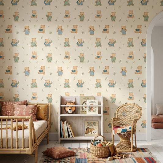 Nursery Wallpaper Teddy Bears Cream Background Decorative Mural