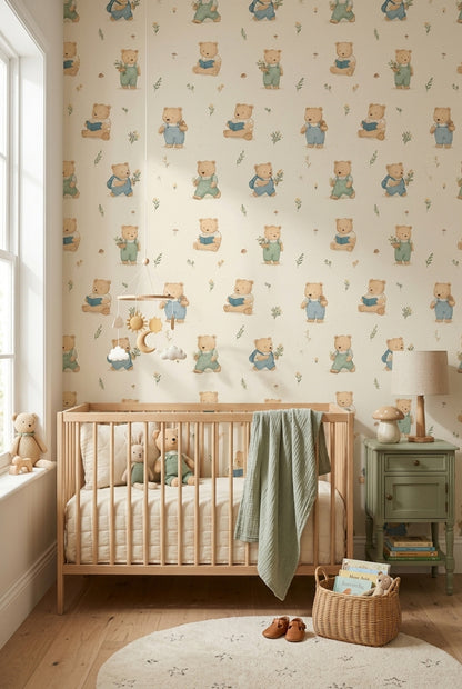 Nursery Wallpaper Teddy Bears Cream Background Decorative Mural