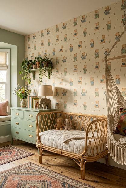 Nursery Wallpaper Teddy Bears Cream Background Decorative Mural