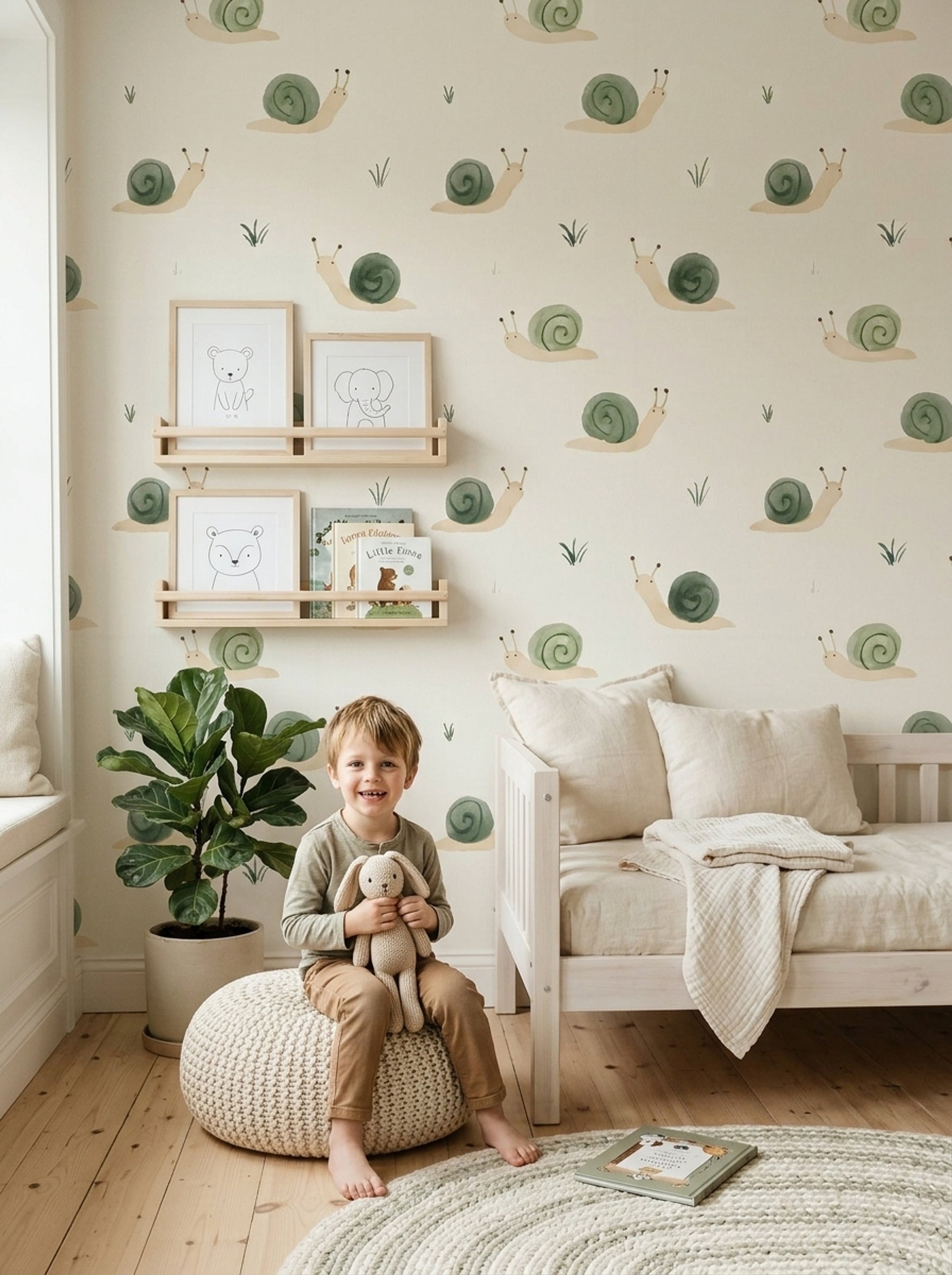 Snail Wallpaper Watercolor Whimsical Removable Wall Decor