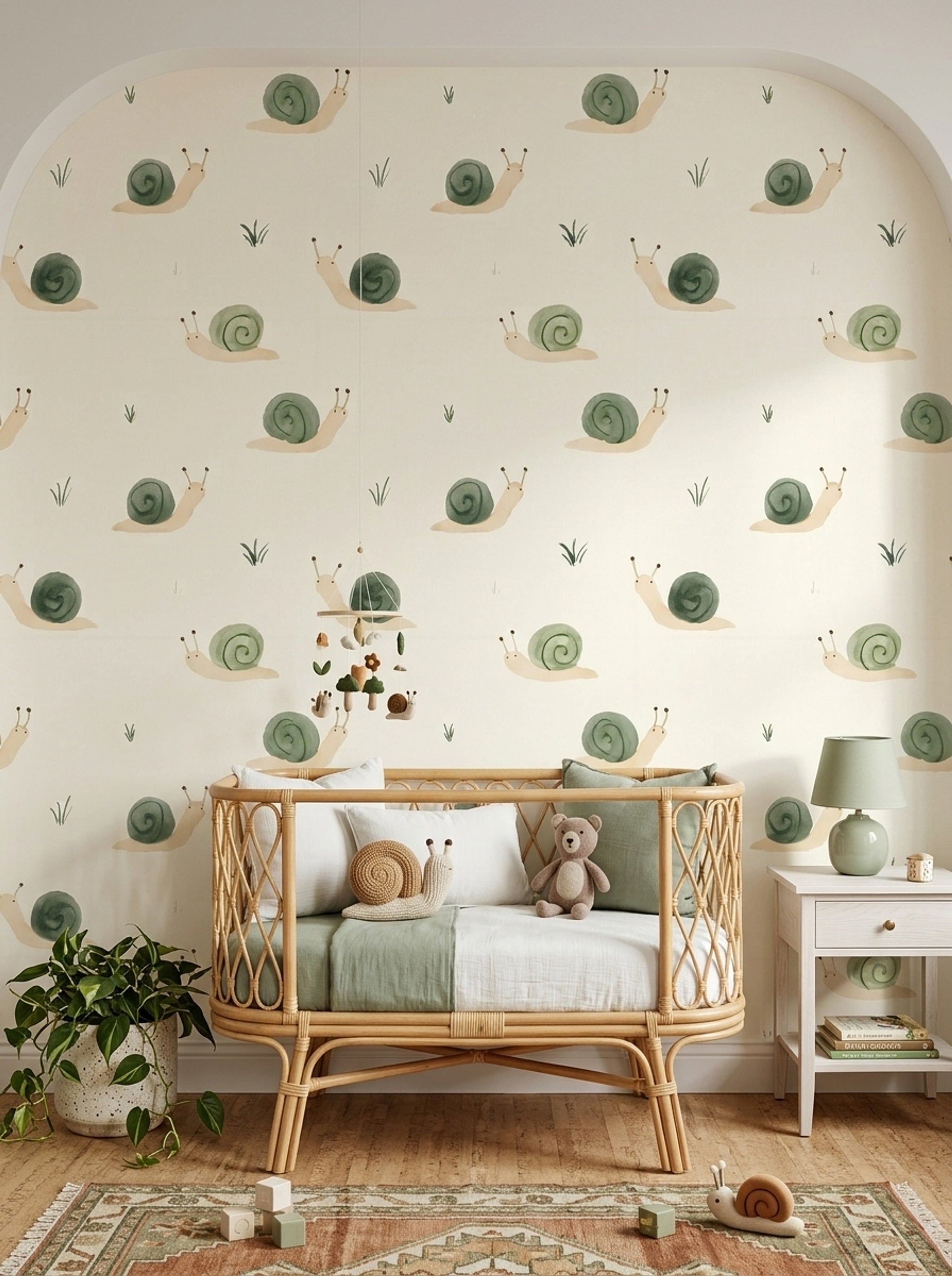 Snail Wallpaper Watercolor Whimsical Removable Wall Decor
