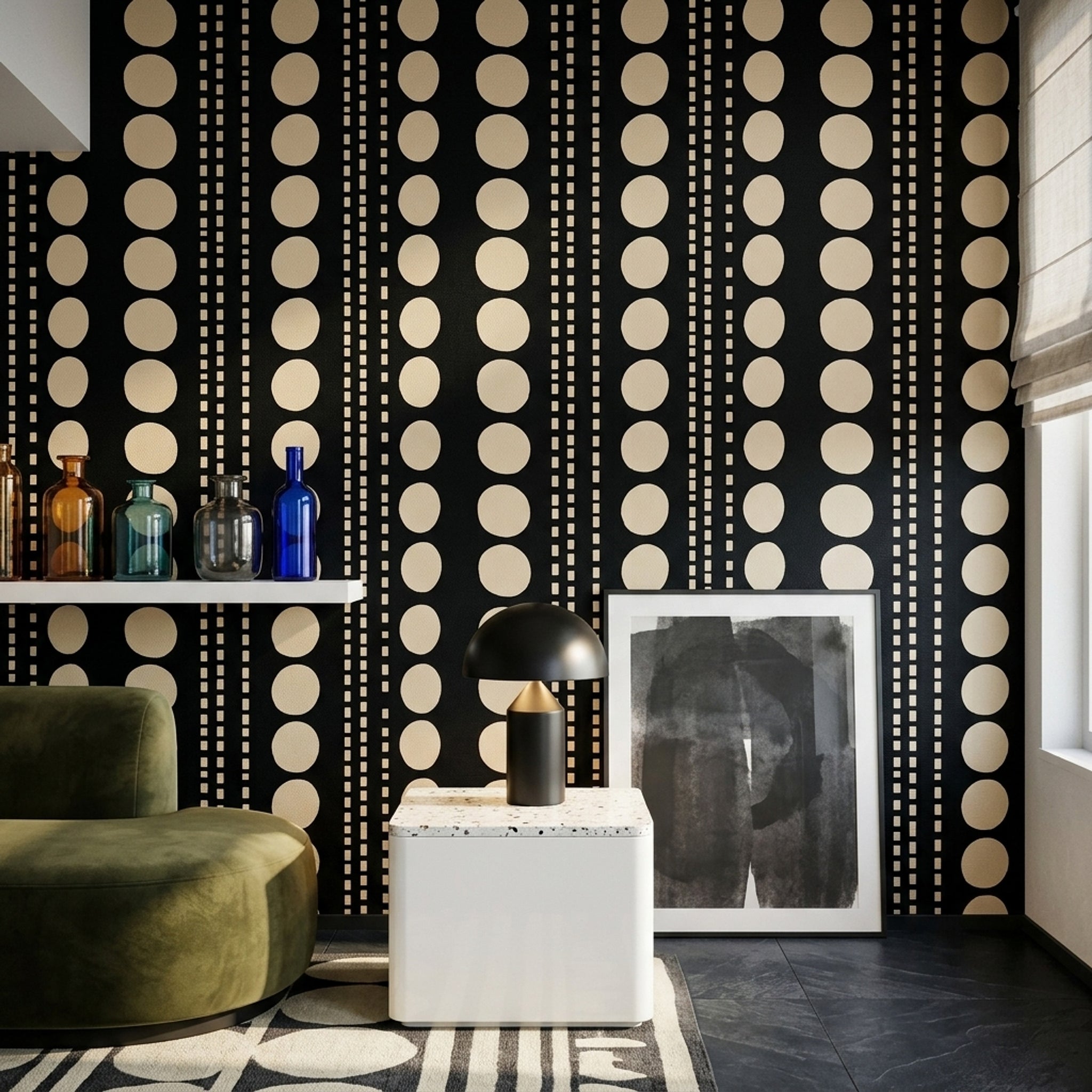 Geometric Wallpaper Black Background Minimal Decorative Mural