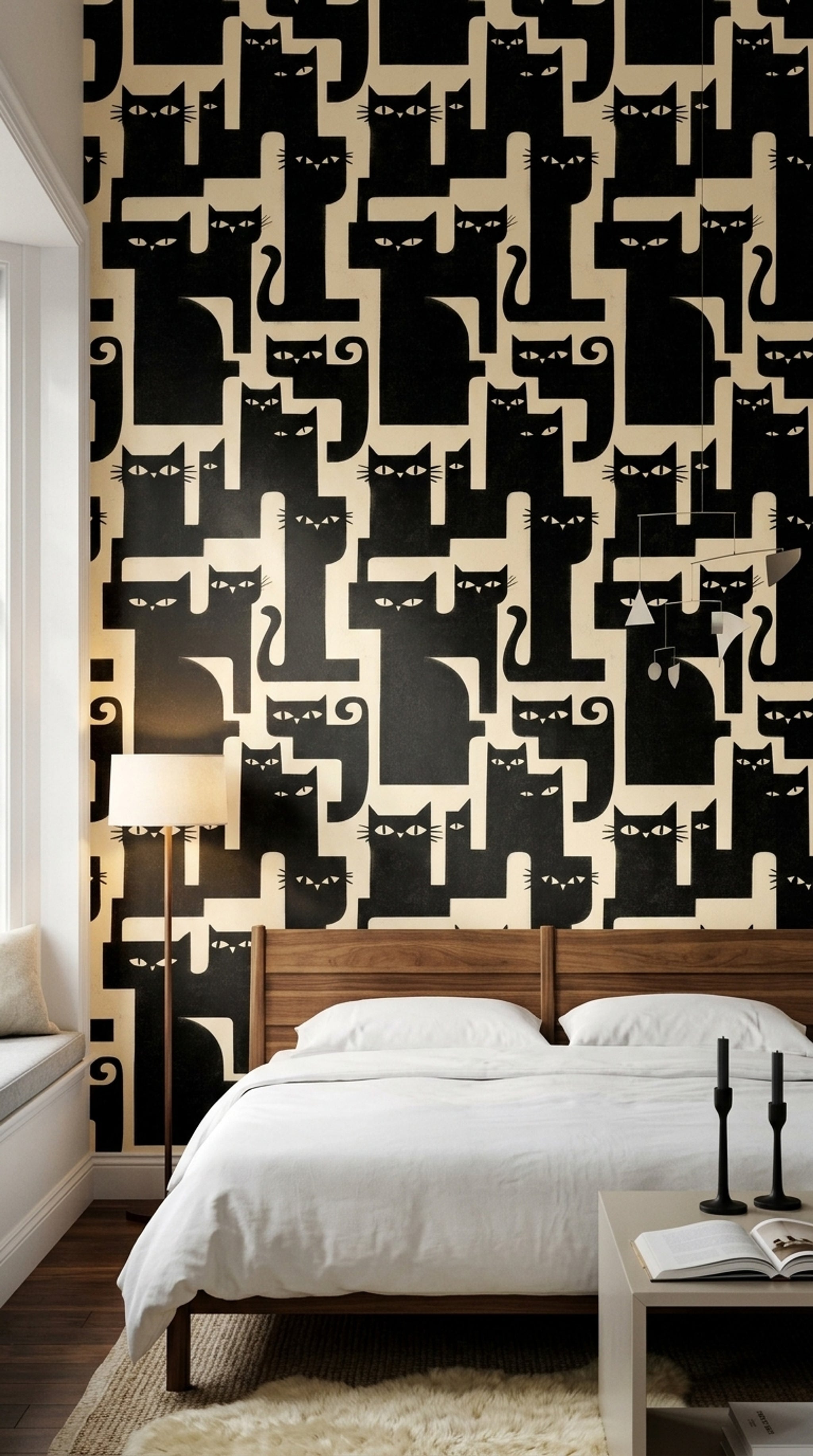 Black Cat Wallpaper Cat Faces Removable Graphic Illustration Wall Double Roll
