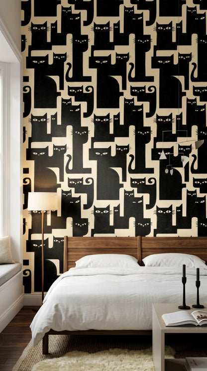 Black Cat Wallpaper Cat Faces Removable Graphic Illustration Wall Double Roll