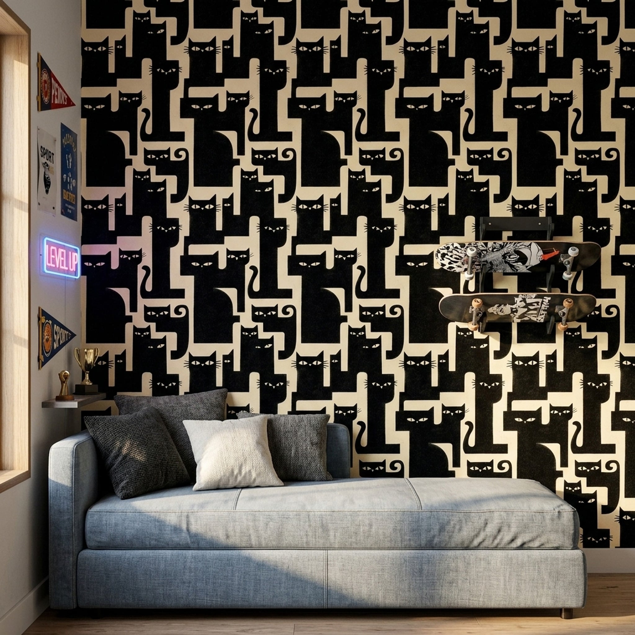 Black Cat Wallpaper Cat Faces Removable Graphic Illustration Wall Double Roll