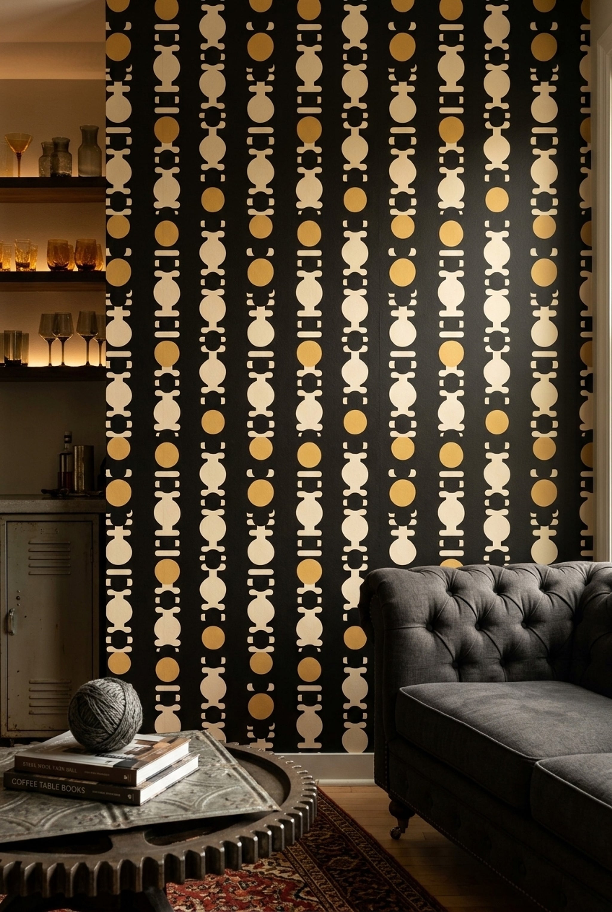 Mid Century Modern Wallpaper Solid Black Removable Totem Wall Double Roll