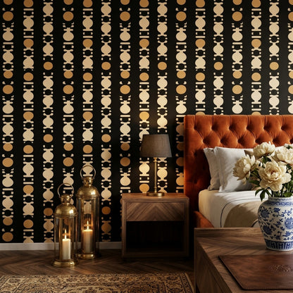 Mid Century Modern Wallpaper Solid Black Removable Totem Wall Double Roll
