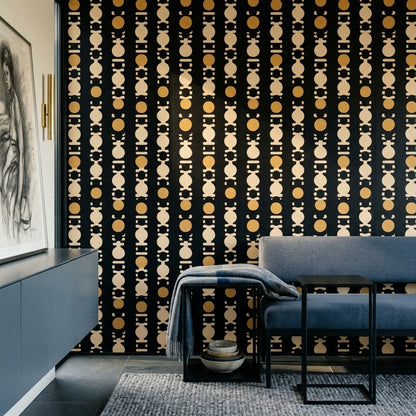 Mid Century Modern Wallpaper Solid Black Removable Totem Wall Double Roll
