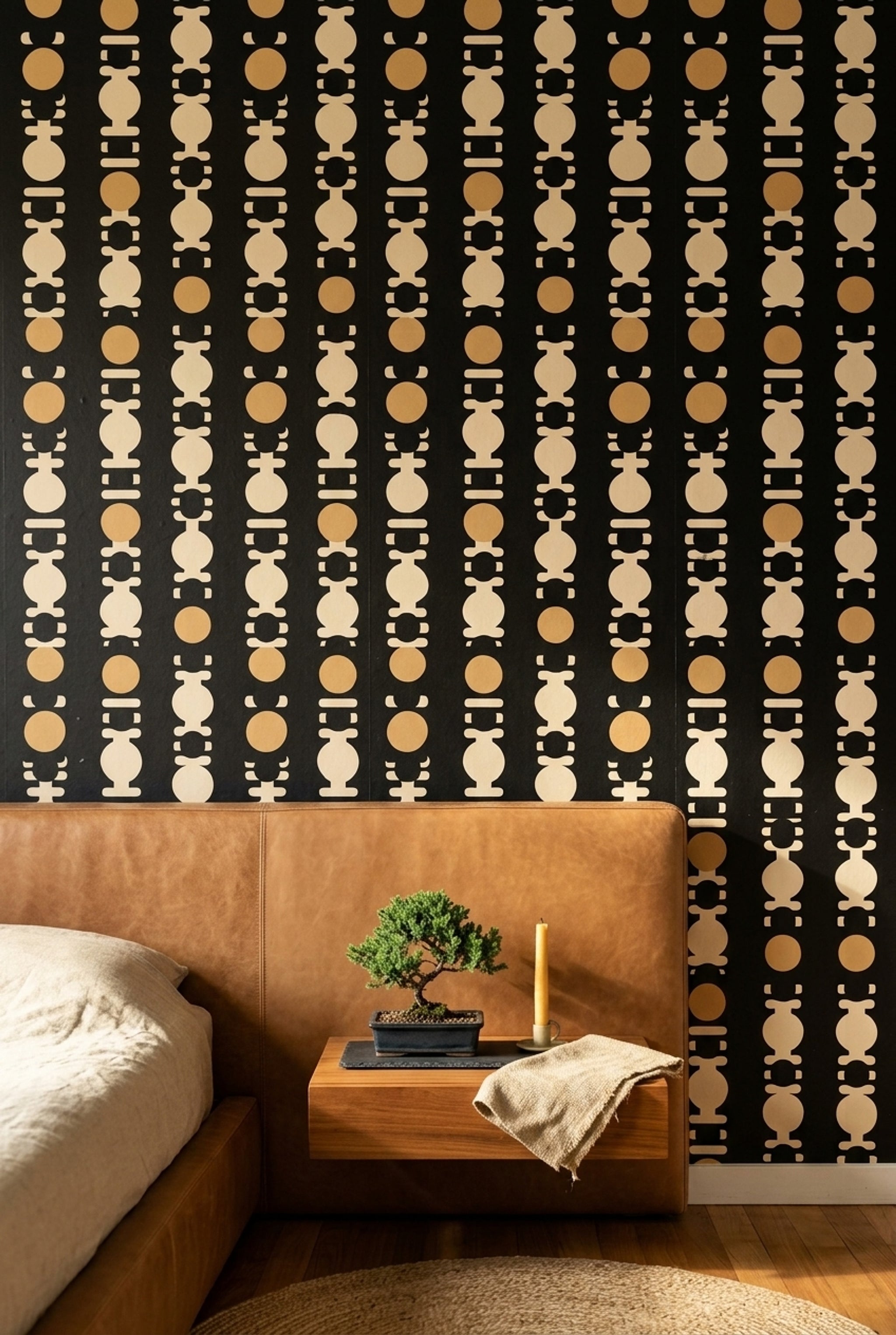 Mid Century Modern Wallpaper Solid Black Removable Totem Wall Double Roll