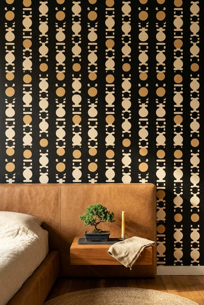Mid Century Modern Wallpaper Solid Black Removable Totem Wall Double Roll