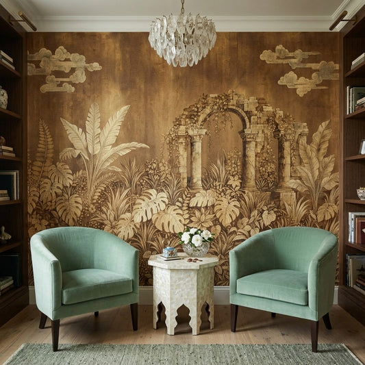 Vintage Sepia Wallpaper Classical Ruins Stone Arch Removable Wall Decor