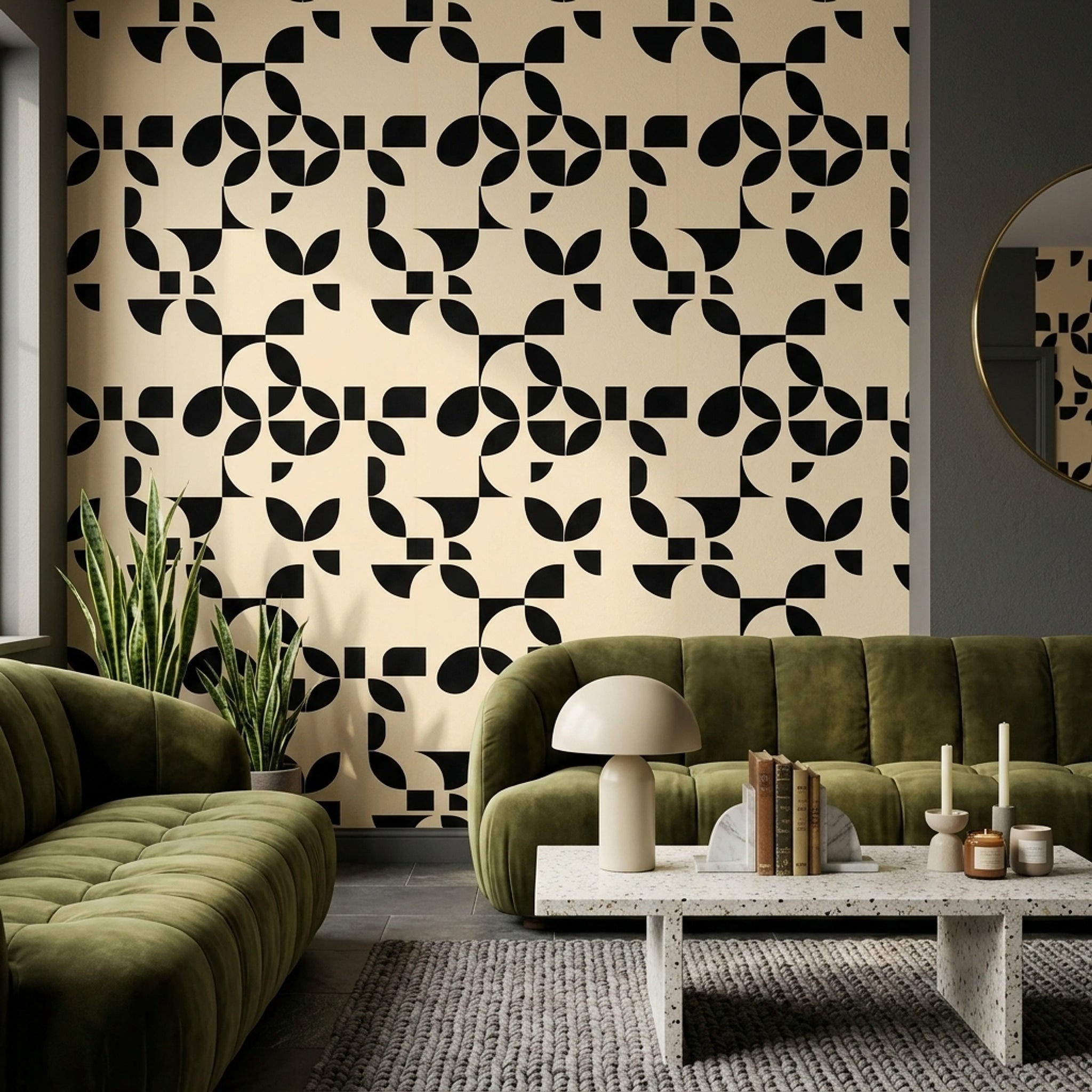 Mid Century Modern Wallpaper Geometric Removable Minimalist Wall Double Roll