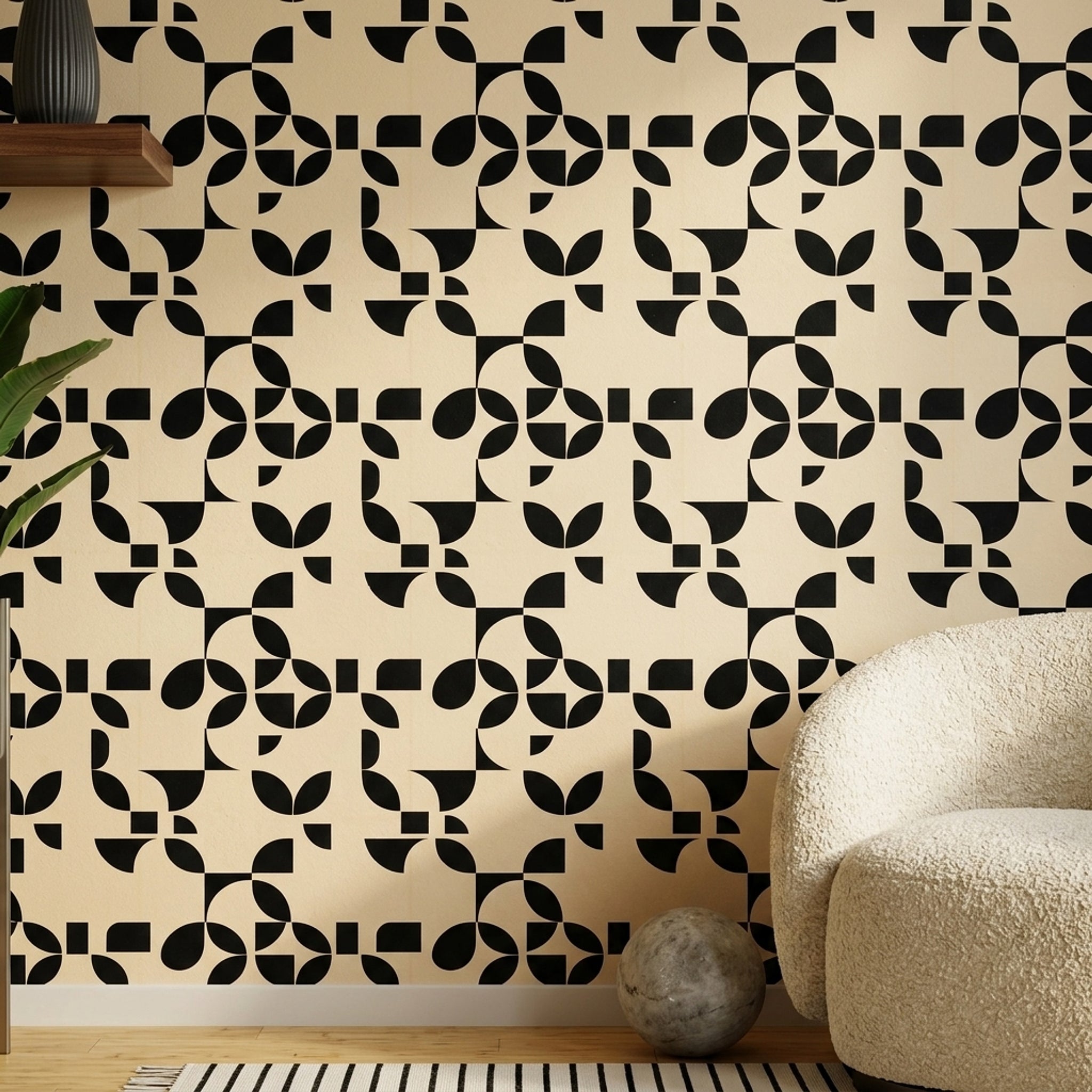 Mid Century Modern Wallpaper Geometric Removable Minimalist Wall Double Roll
