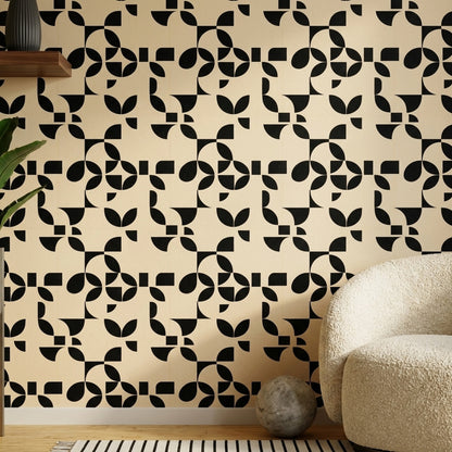 Mid Century Modern Wallpaper Geometric Removable Minimalist Wall Double Roll