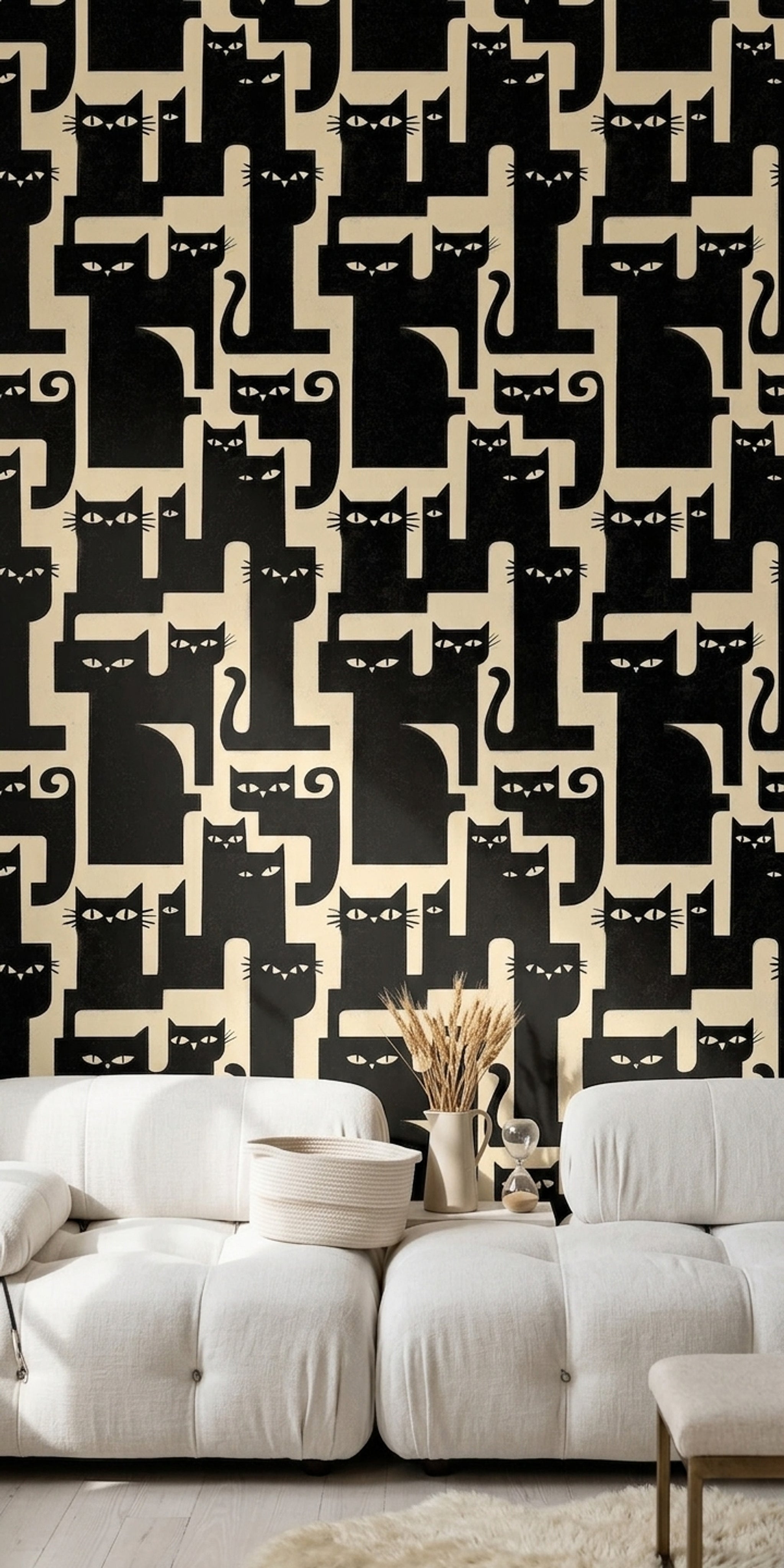 Black Cat Wallpaper Cat Faces Removable Graphic Illustration Wall Double Roll