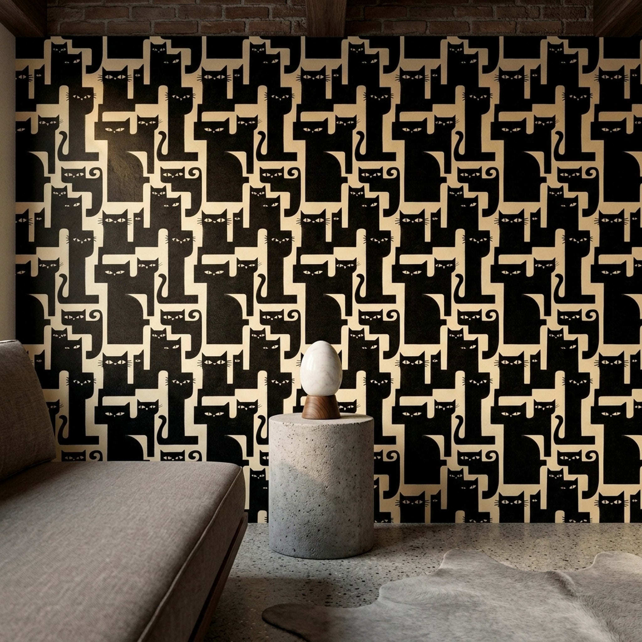 Black Cat Wallpaper Cat Faces Removable Graphic Illustration Wall Double Roll